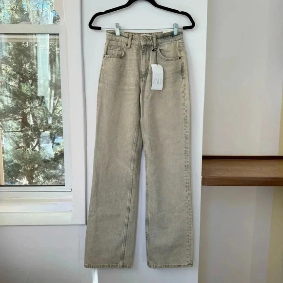 NWT Zara Full Length TRF Mid Rise Wide Leg Jeans 25 Denim Light Grey 6688-029 - Picture 1 of 14
